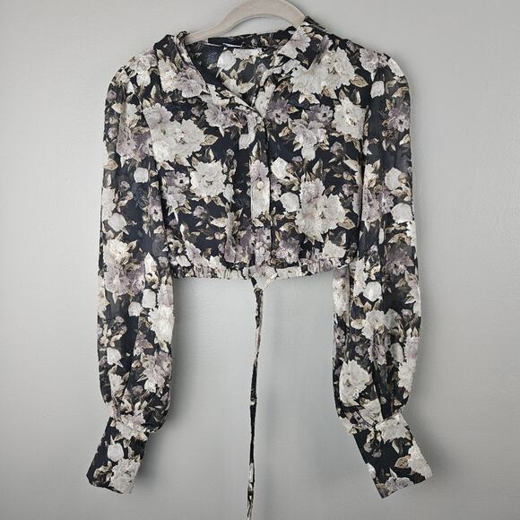 En Saison Long Sleeve Floral Crop Top Blouse Size XS - Picture 1 of 6